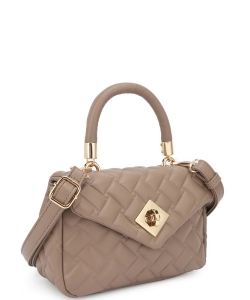 Quilted Top Handle Turn-lock Fashion Satchel Bag KMS20091 TAUPE